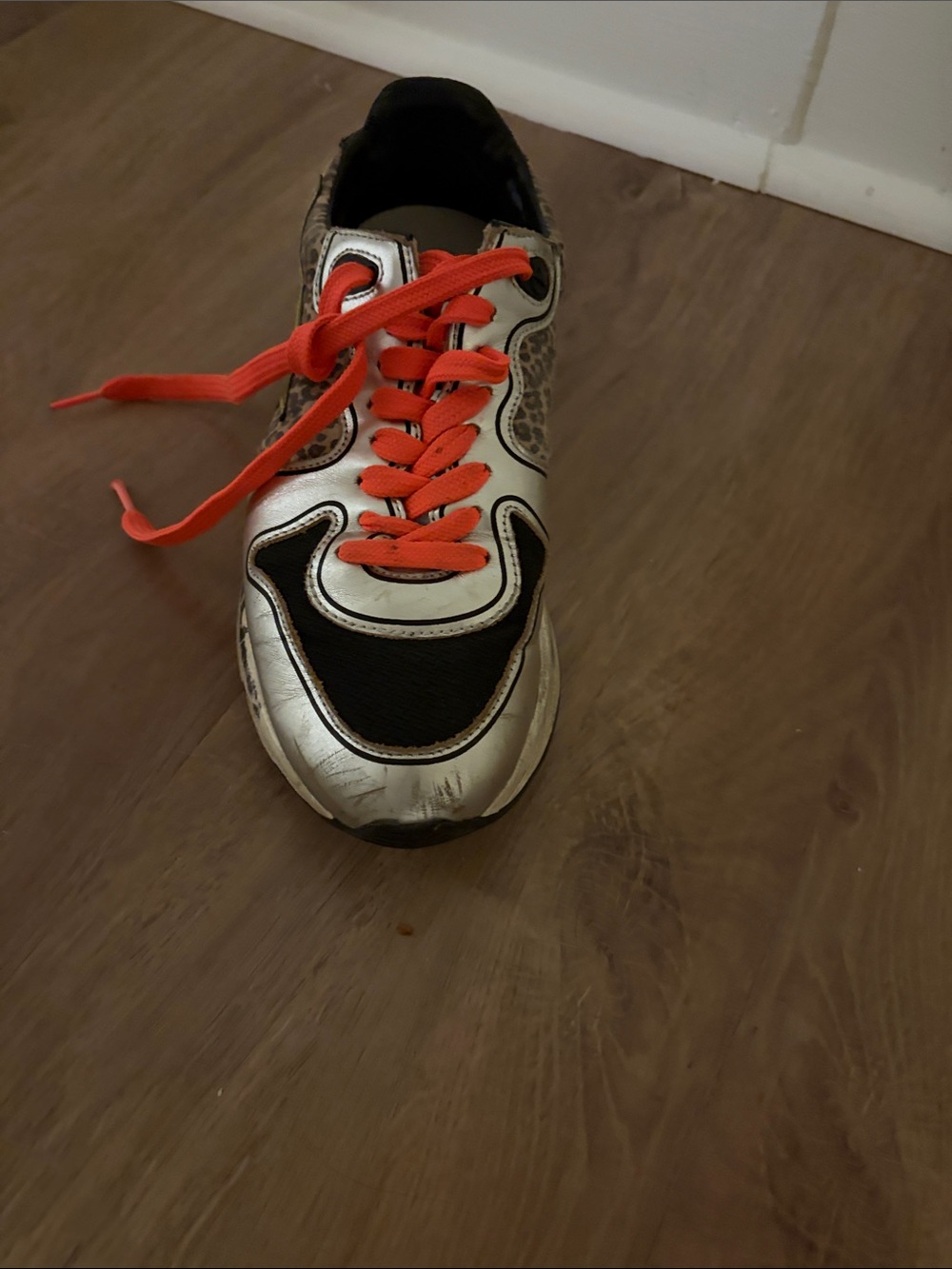 Golden Goose Silver and Black Women's Sneaker with Orange Laces